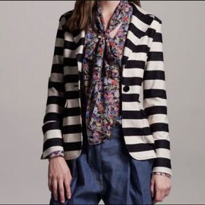 DEREK LAM 10‎ Crosby Single Button Striped Blazer M Medium Tan Black Jacket